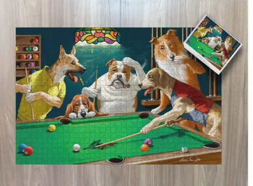 Quebra cabeça cães no jogo de bilhar 1014 pçs 98 x 66cm