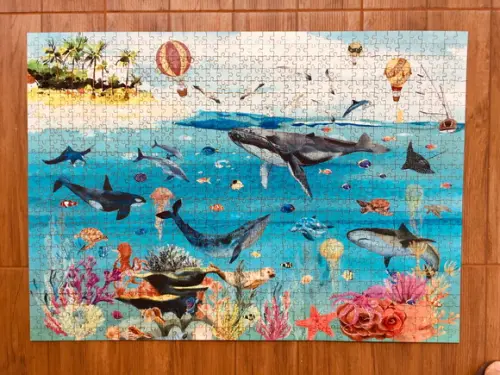 Quebra Cabeça Fauna Marinha em Aquarela 98x70cm 1014 Pçs