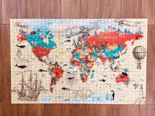 Quebra Cabeça Mapa-múndi com os Animais 1014 Pçs 98 x 66cm