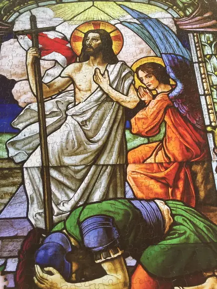 Quebra cabeça Vitral Cristo ressuscitado 98x66cm 1014 pçs
