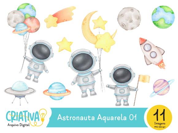 Kit Digital PNG - Astronauta Aquarela 01