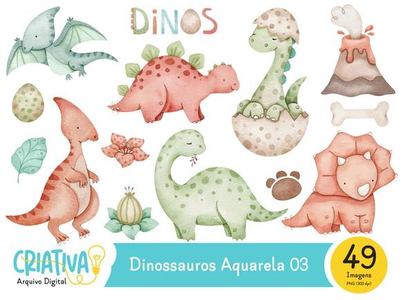 Kit Digital PNG - Dinossauros Aquarela 03