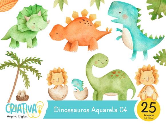 Kit Digital PNG - Dinossauros Aquarela 04
