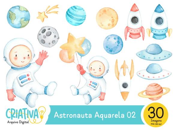 Kit Digital PNG - Astronauta Aquarela 02