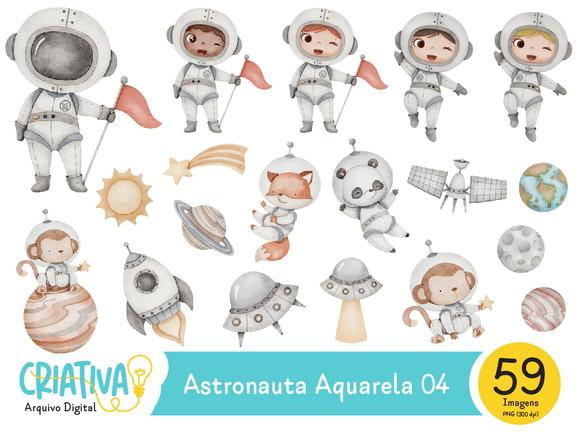Kit Digital PNG - Astronauta Aquarela 04
