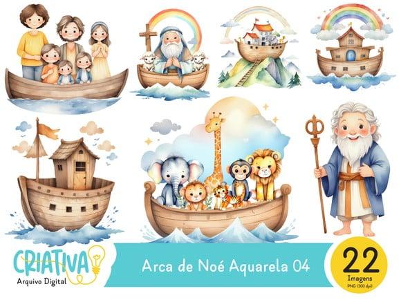 Kit Digital PNG - Arca de Noé Aquarela 04