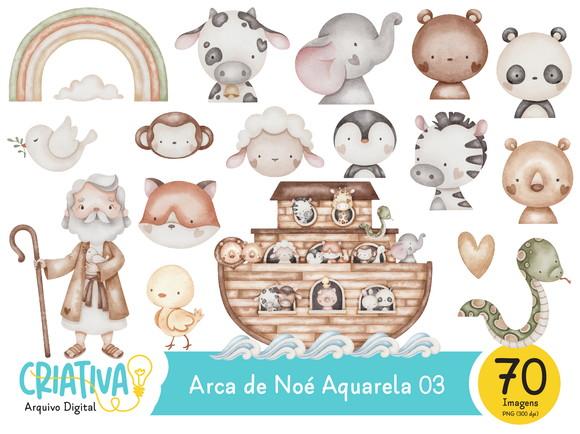 Kit Digital PNG - Arca de Noé Aquarela 03