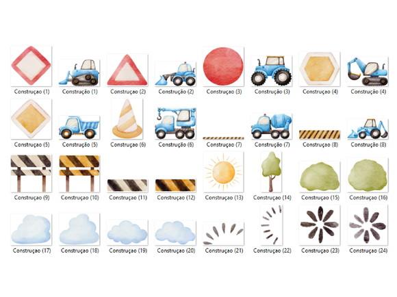 Kit Digital PNG - Carrinhos Construção Aquarela