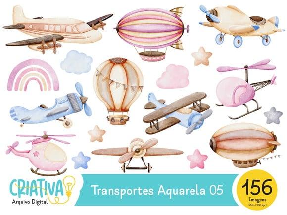 Kit Digital PNG - Transportes Aquarela 05