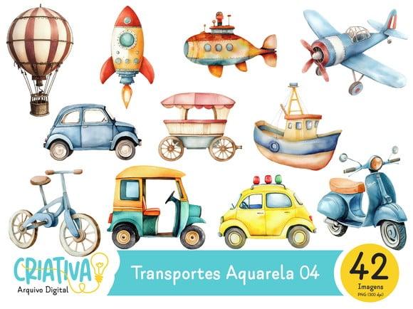 Kit Digital PNG - Transportes Aquarela 04