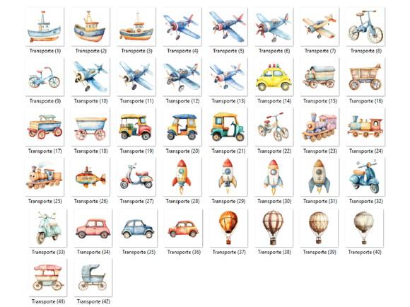 Kit Digital PNG - Transportes Aquarela 04
