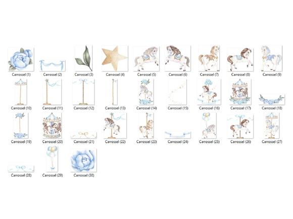 Kit Digital PNG - Carrossel Aquarela Azul