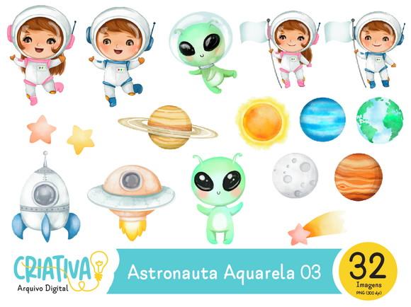 Kit Digital PNG - Astronauta Aquarela 03