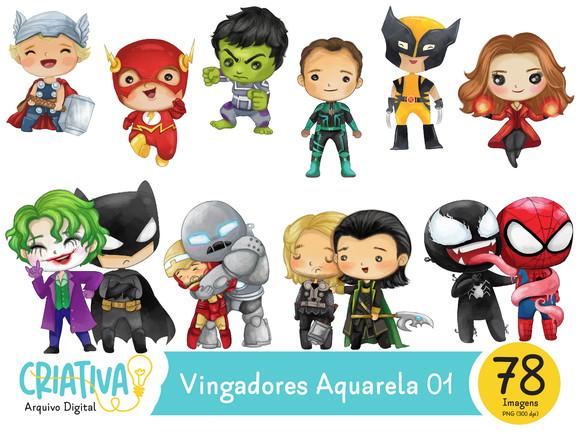 Kit Digital PNG - Vingadores Aquarela 01