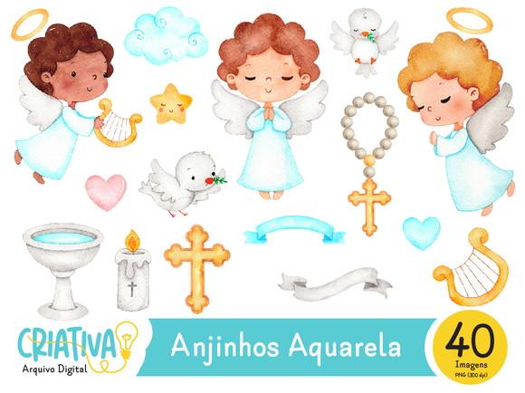 Kit Digital PNG - Anjinhos Aquarela