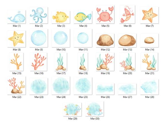 Kit Digital PNG - Fundo do Mar Aquarela 08