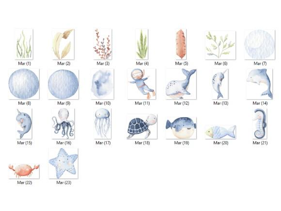 Kit Digital PNG - Fundo do Mar Aquarela 02