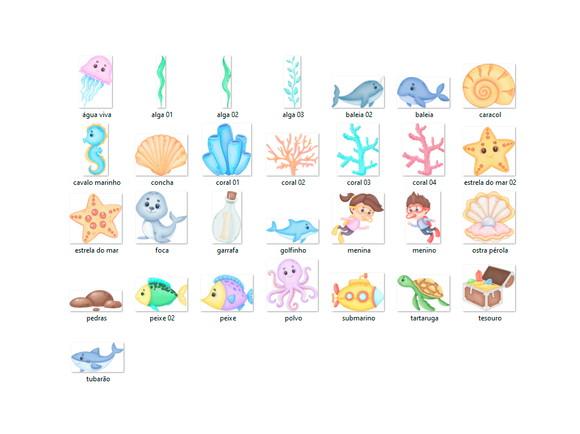 Kit Digital PNG - Fundo do Mar Aquarela