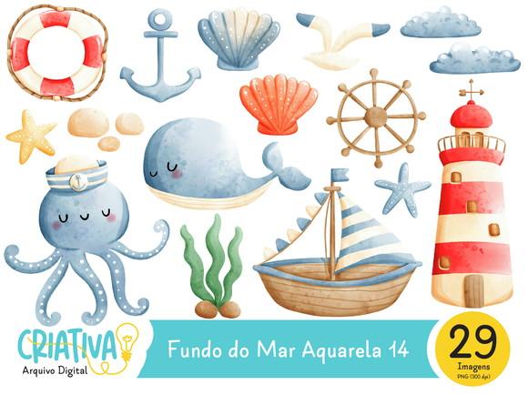Kit Digital PNG - Fundo do Mar Aquarela 14