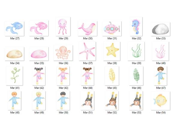 Kit Digital PNG - Fundo do Mar Aquarela 15