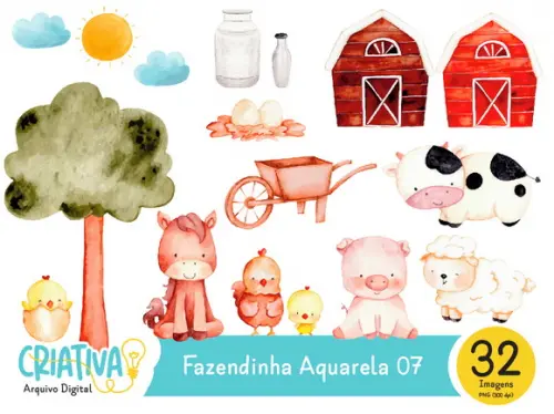 Kit Digital PNG - Fazendinha Aquarela 07