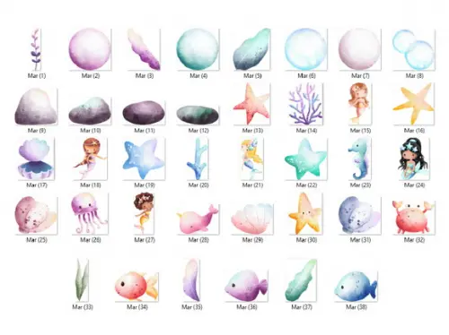 Kit Digital PNG - Sereias Aquarela 08
