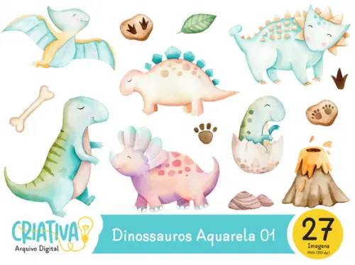 Kit Digital PNG - Dinossauros Aquarela 01