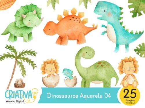 Kit Digital PNG - Dinossauros Aquarela 04