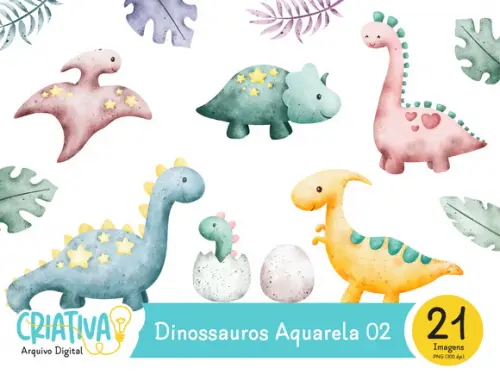 Kit Digital PNG - Dinossauros Aquarela 02