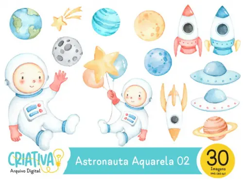Kit Digital PNG - Astronauta Aquarela 02