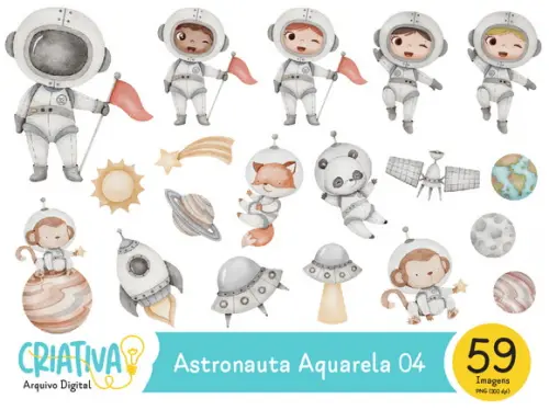 Kit Digital PNG - Astronauta Aquarela 04