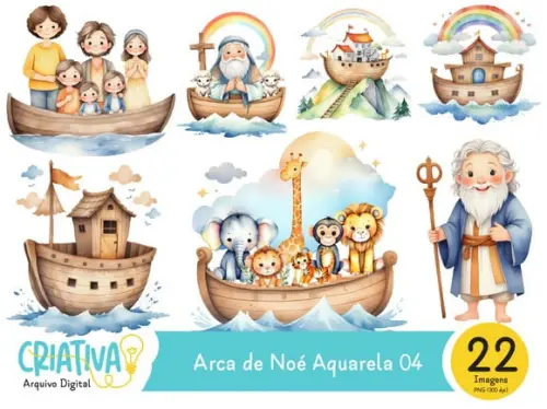 Kit Digital PNG - Arca de Noé Aquarela 04