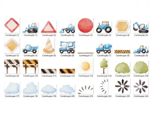Kit Digital PNG - Carrinhos Construção Aquarela