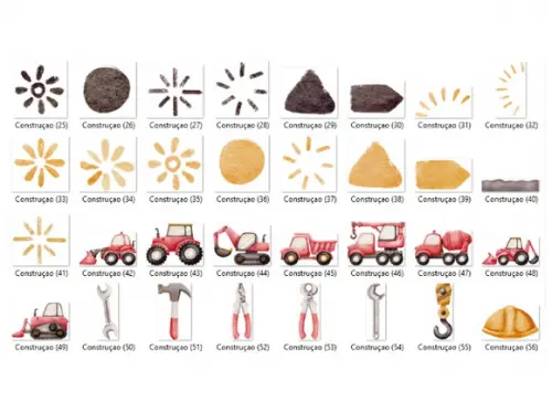 Kit Digital PNG - Carrinhos Construção Aquarela