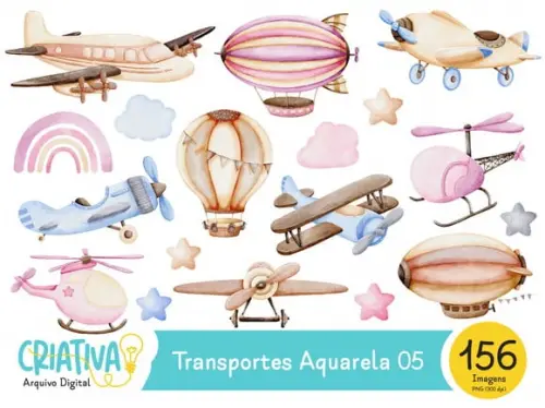 Kit Digital PNG - Transportes Aquarela 05