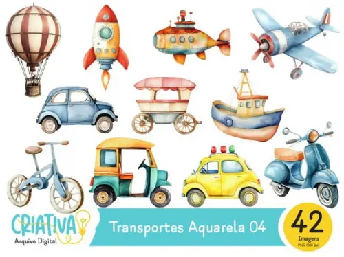 Kit Digital PNG - Transportes Aquarela 04