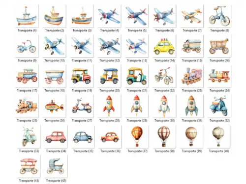 Kit Digital PNG - Transportes Aquarela 04