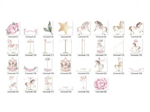 Kit Digital PNG - Carrossel Aquarela Rosa