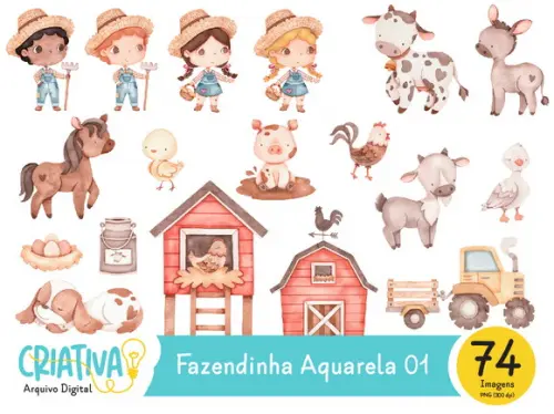 Kit Digital PNG - Fazendinha Aquarela 01