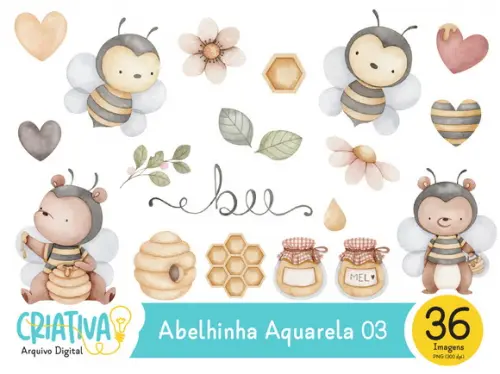 Kit Digital PNG - Abelhinha Aquarela 03
