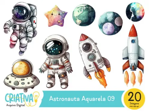 Kit Digital PNG - Astronauta Aquarela 09
