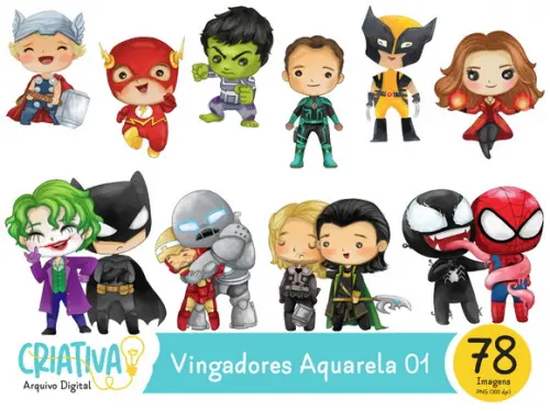 Kit Digital PNG - Vingadores Aquarela 01