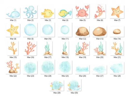 Kit Digital PNG - Fundo do Mar Aquarela 08