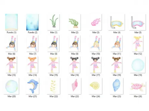 Kit Digital PNG - Fundo do Mar Aquarela 15