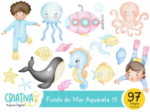 Kit Digital PNG - Fundo do Mar Aquarela 15