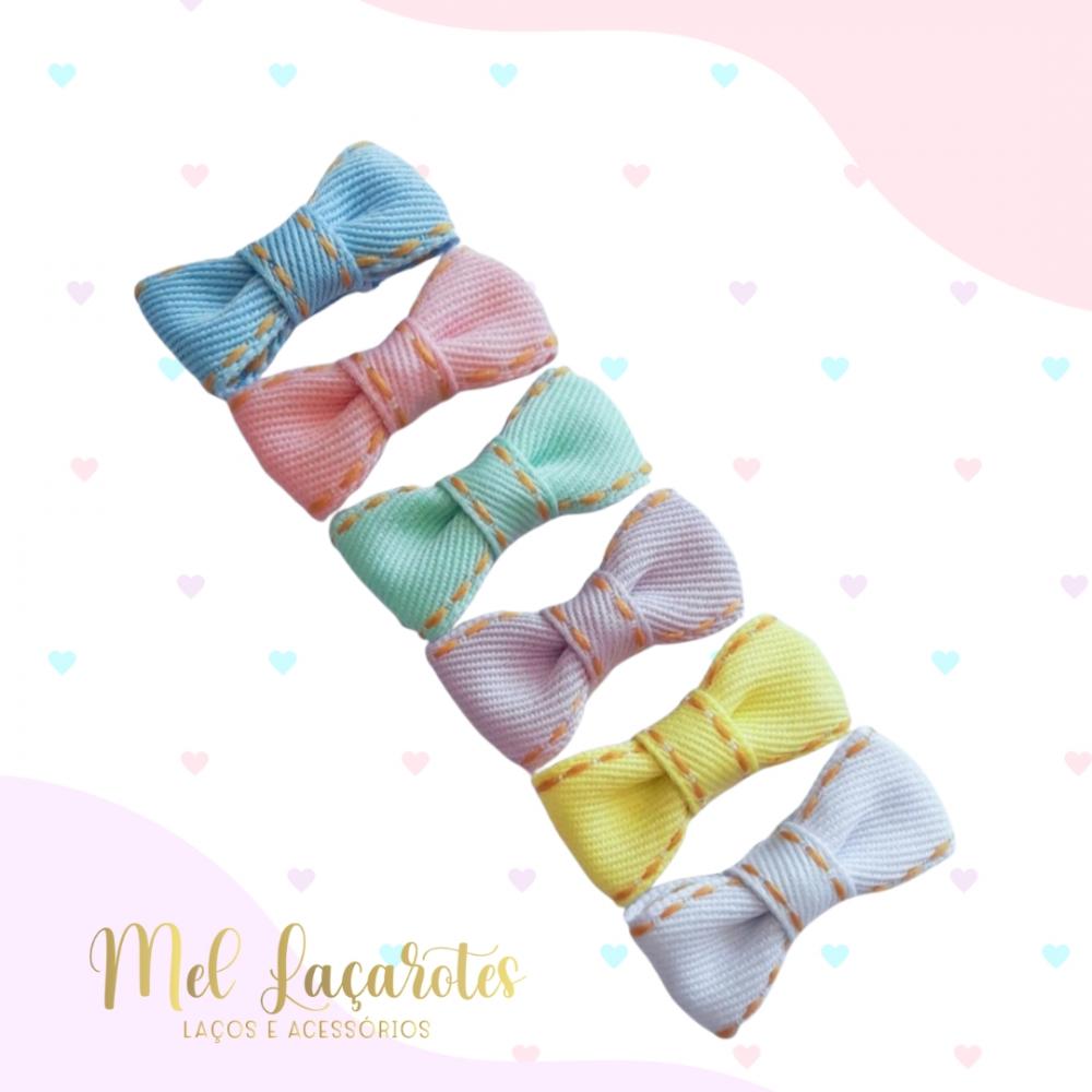 Kit com 6 mini lacinhos jeans no bico de pato