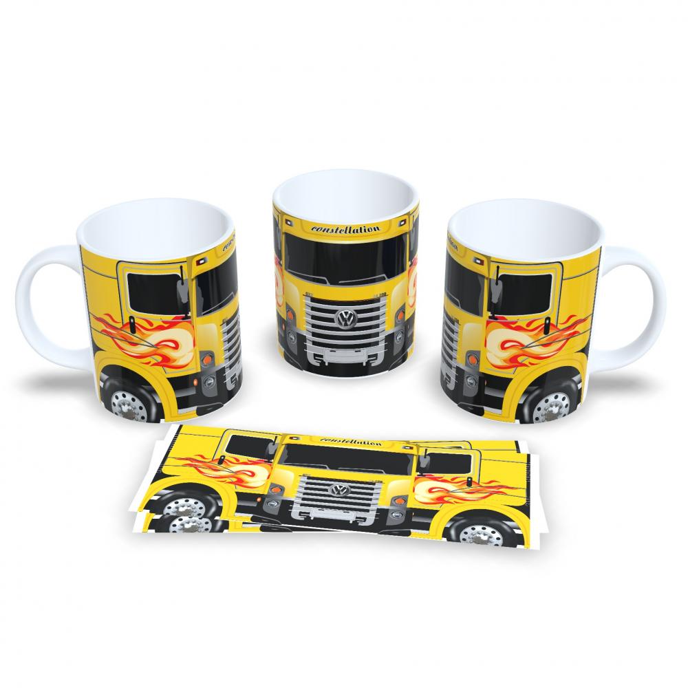 Caneca De Porcelana Tema Caminhoneiro Estrada 325ml