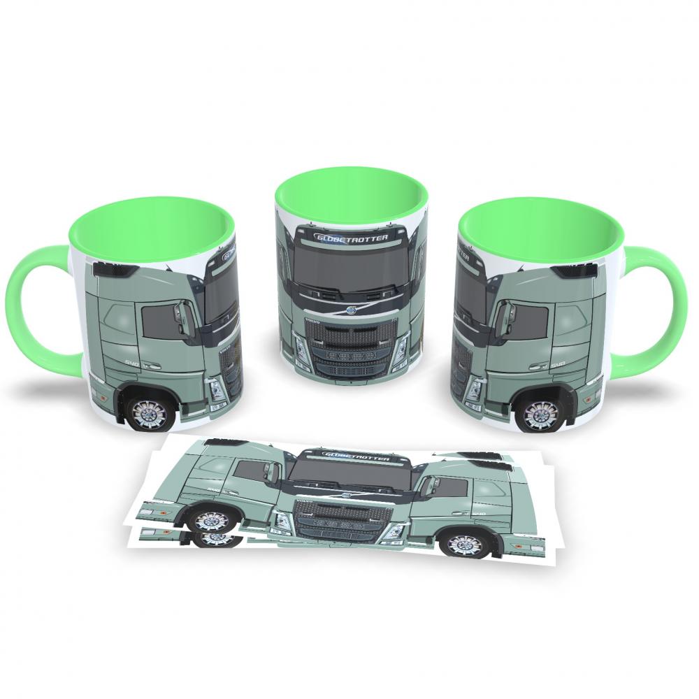 Caneca Verde De Porcelana Tema Caminhoneiro Estrada 325ml