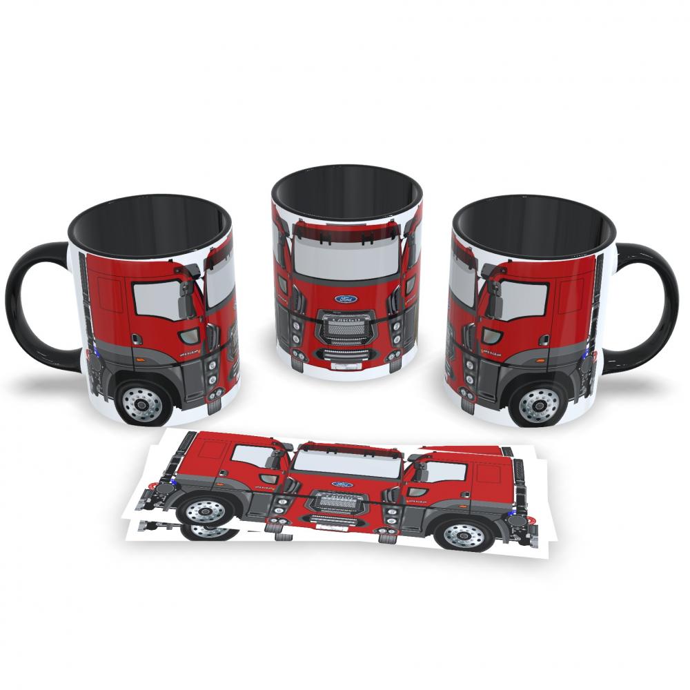 Caneca Preta De Porcelana Tema Caminhoneiro Estrada 325ml