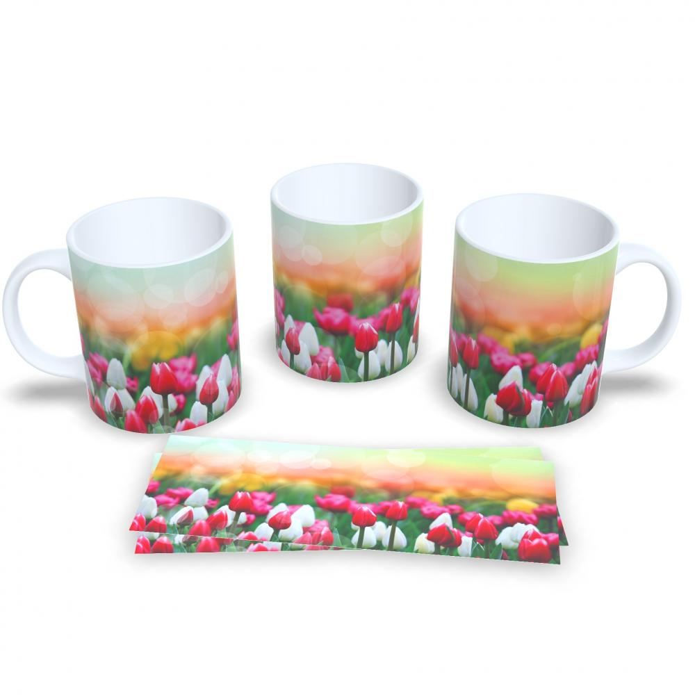 Caneca De Porcelana Decorada Estampa De Flores 325ml